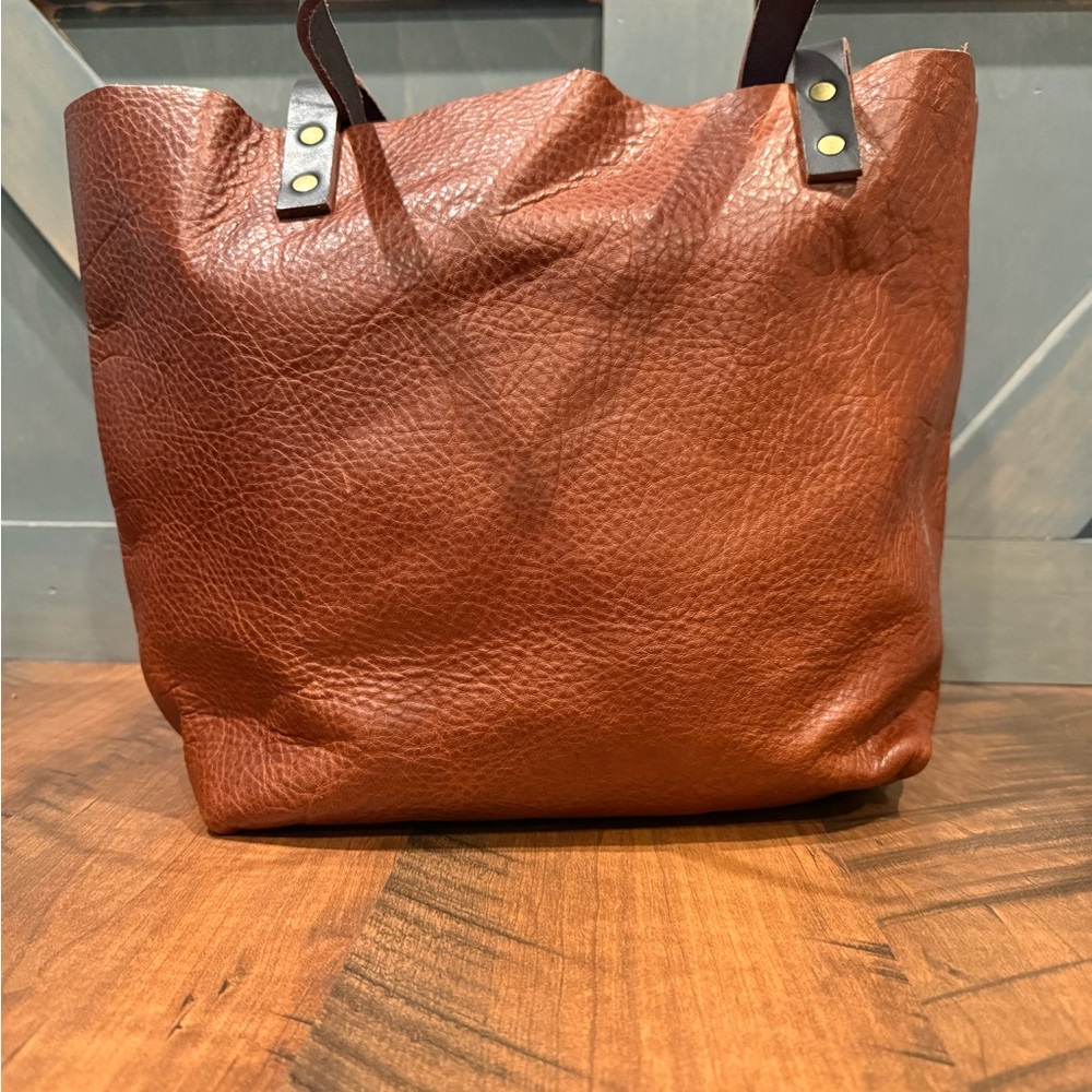 Portland Leather Brown Tote with Burgundy and Wine Pouches - Picture 2 of 7